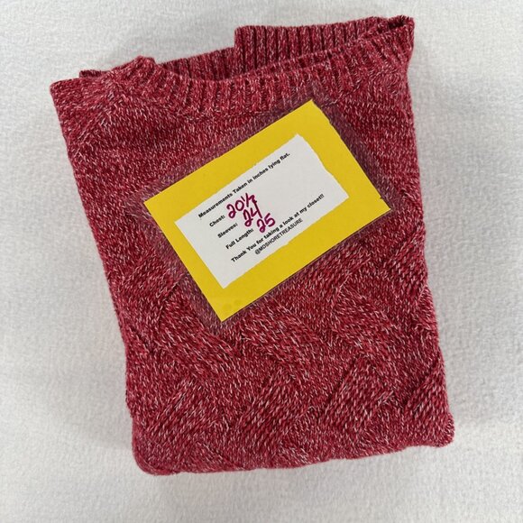 Lands' End Drifter Sweater Cable Cross Hatch Knit Womens Large 14-16 Red & White - Picture 9 of 9